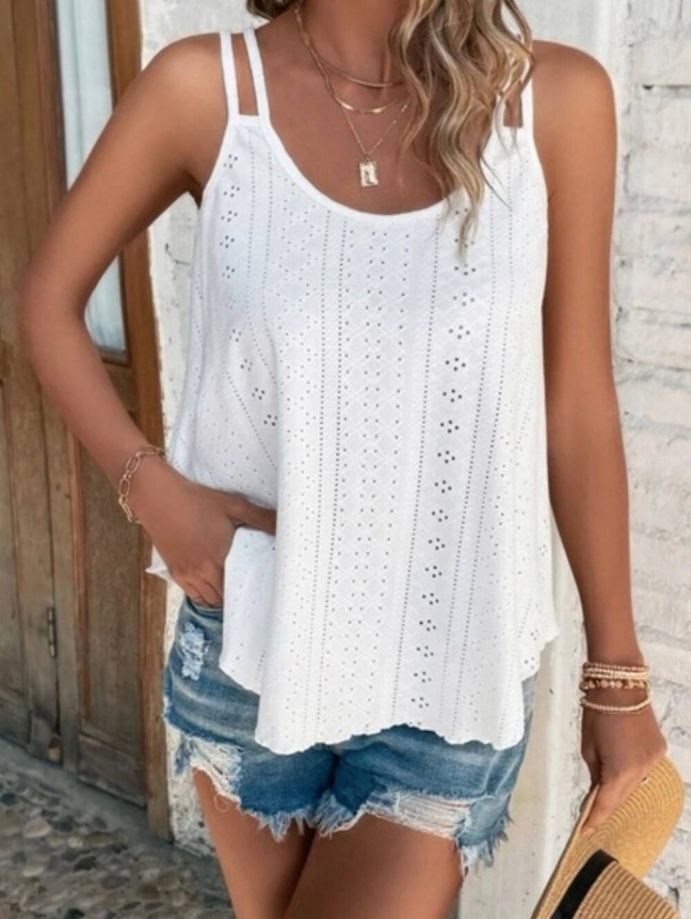 Anrabess NWOT White Eyelet Double-Strap Camisole